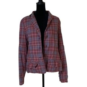 American Eagle Womens Lightweight Plaid Jacket Blazer Size XL Stretch Pink Grey